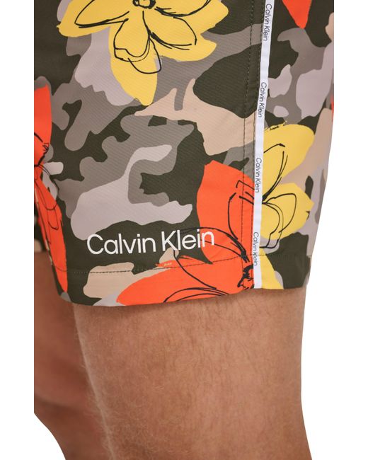 Calvin Klein Orange Modern Euro Logo Piping Swim Trunks for men