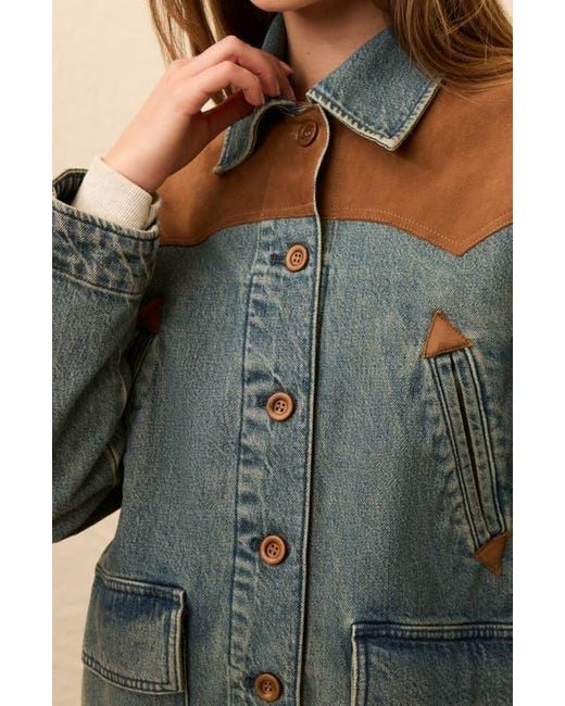 Faherty Brand Green Denim & Suede Jacket