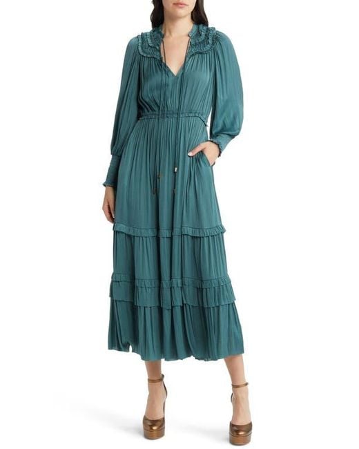 green emerald velvet dress Moon River Braelyn Mixed Media Midi Dress : Green – TeaElla main image 0