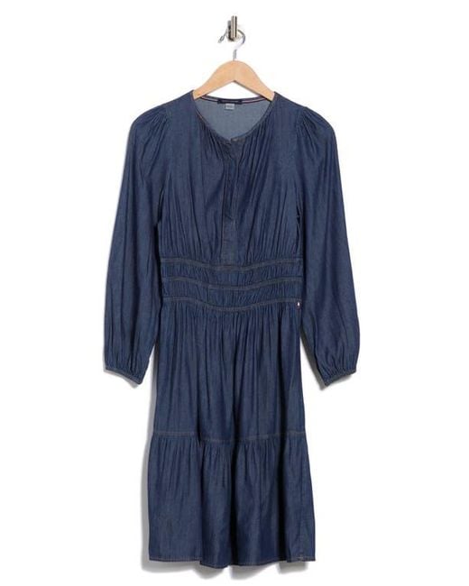 Tommy Hilfiger Blue Long Sleeve Fit & Flare Chambray Dress