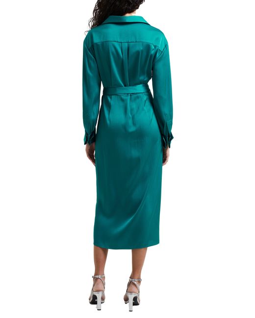 French Connection Green Harlow Long Sleeve Satin Midi Wrap Dress