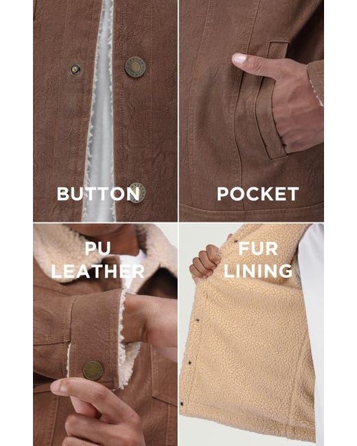 Xray Jeans Brown Faux Shearling Lined Trucker Jacket for men