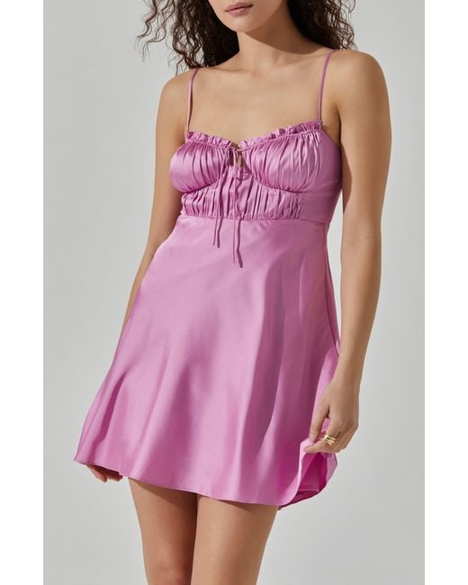 Astr Pink Satin Tie Bust Mini Dress