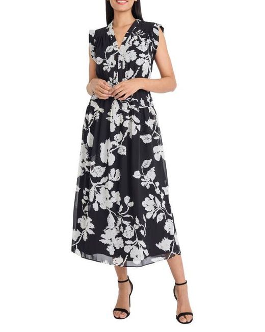 Maggy London Blue Floral Sleeveless Chiffon Maxi Dress