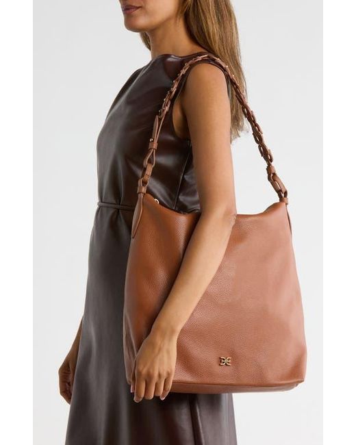 Sam Edelman Brown Bay Chain Link Pebbled Leather Hobo Bag