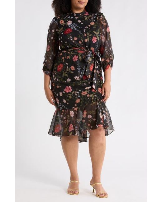 floral ruched chiffon faux wrap dress eliza j Floral Ruched Chiffon Faux Wrap Dress (Women)