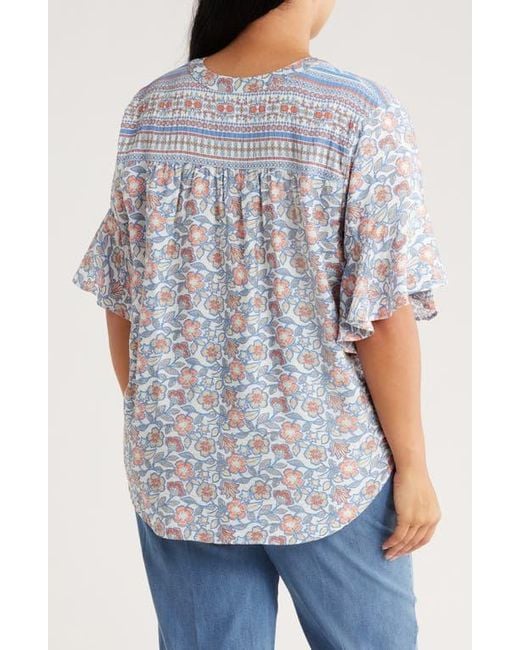 Ruby Rd Blue Novelty Tie Front Button-Up Shirt