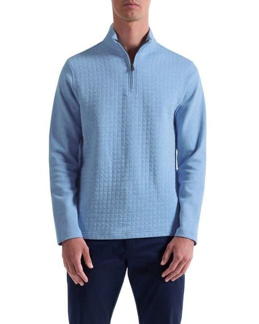 Bugatchi Blue Waffle Quarter Zip Cotton Blend Pullover for men