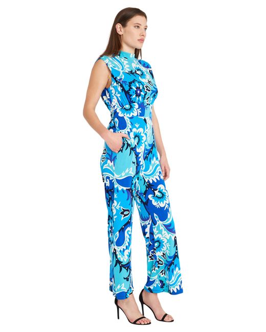 DONNA MORGAN FOR MAGGY Blue Floral Sleeveless Jumpsuit