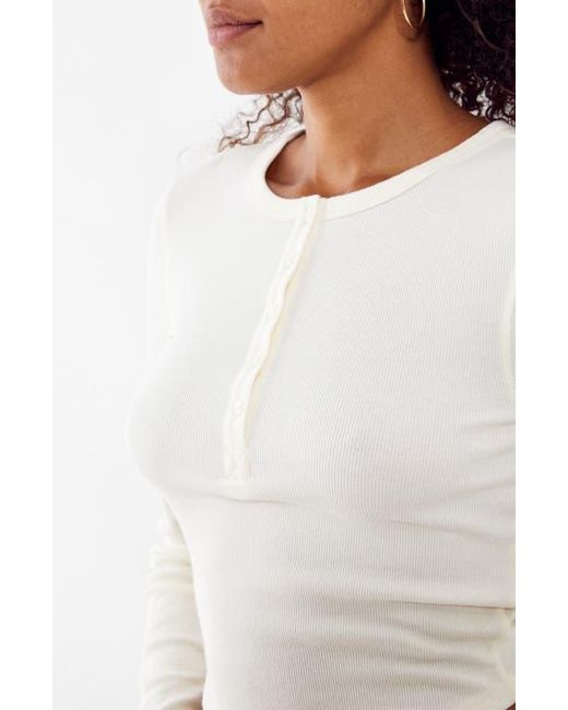 BDG White Acid Wash Placket Cotton Crop Henley