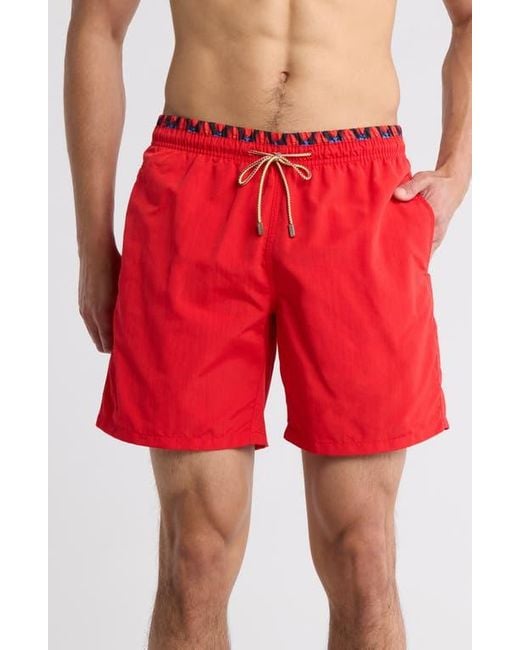 Bugatchi Red Solid Swim Trunks for men