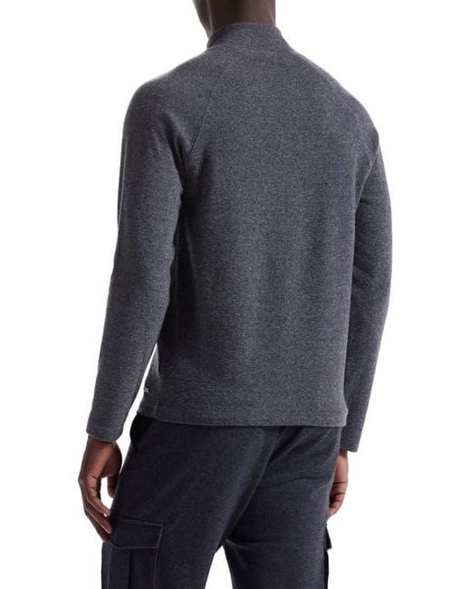 Bugatchi Blue Brushed Cotton Blend Quarter Zip Pullover for men