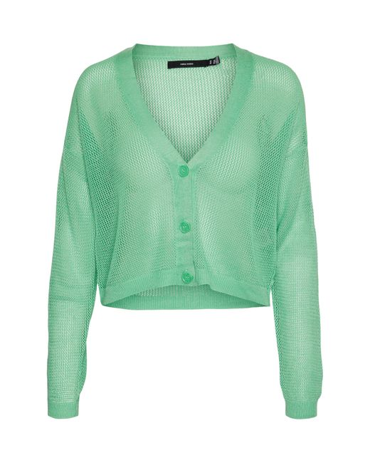 Vero Moda Green Lexsun Mesh Knit Crop Cardigan