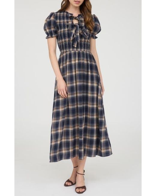 AUGUST SKY Multicolor Plaid Tie Front Midi Dress