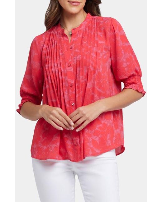 NYDJ Red Pleated Peasant Blouse