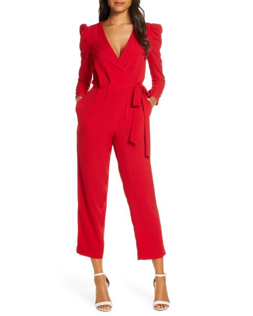 Julia Jordan Red Long Sleeve Wrap Front Jumpsuit