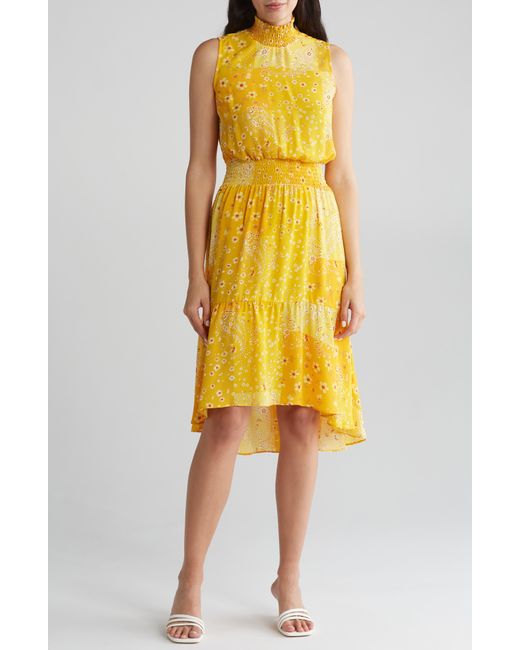 Nanette Lepore Yellow Smocked Pleated Crêpe De Chine Dress