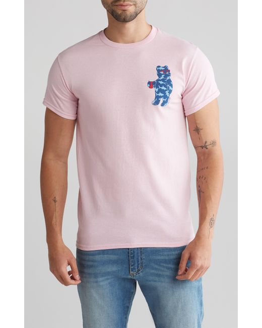 Riot Society Pink Shark Bear Cotton Graphic Tee for men