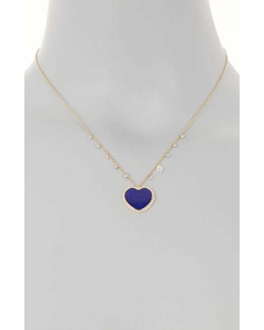 Meira T Blue Diamond Drops & Lapis Lazuli Heart Pendant Necklace