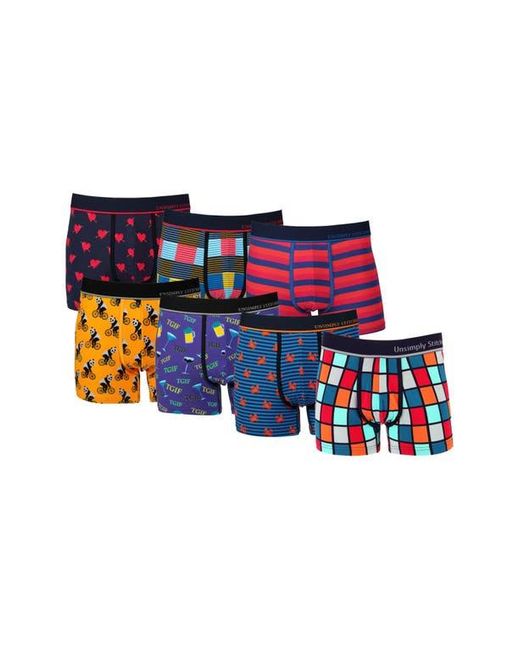 Unsimply Stitched Blue 7-Pack Assorted Stretch Cotton Trunks for men