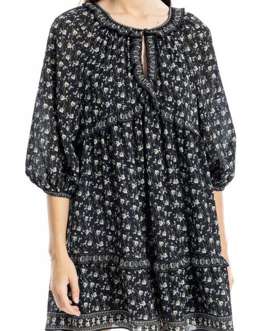 Max Studio Black Floral Three-Quarter Sleeve Keyhole Minidress