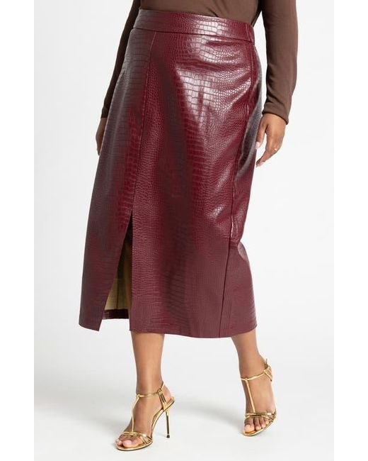 Eloquii Red Croc Embossed Faux Leather Midi Column Skirt