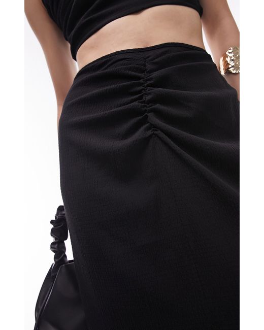 TOPSHOP Black Ruched Maxi Skirt