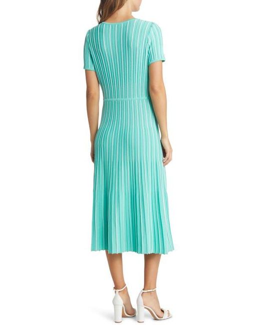 Ming Wang Green Stripe A-Line Midi Sweater Dress