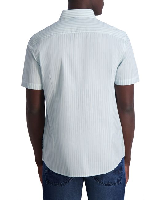 Karl Lagerfeld White Stripe Short Sleeve Cotton Button-down Shirt for men