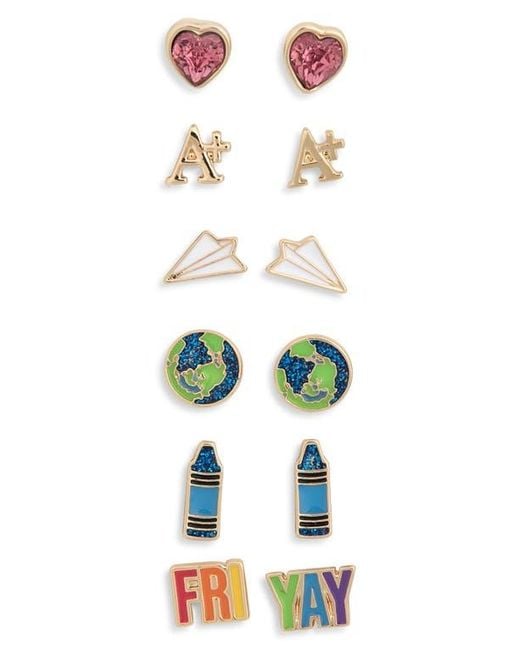 Leith White Set Of 6 Teacher Stud Earrings