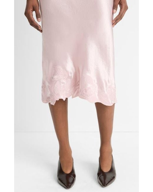 Vince Pink Asymmetric Hem Satin Slip Skirt