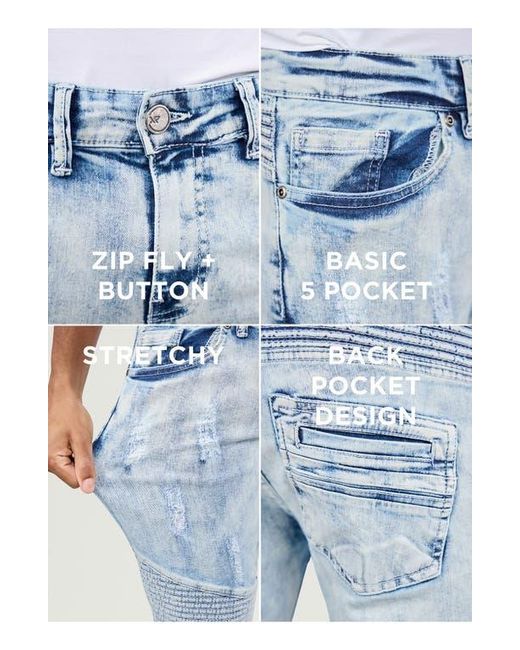 Xray Jeans Blue Stretch Mid Rise Skinny Moto Jeans for men