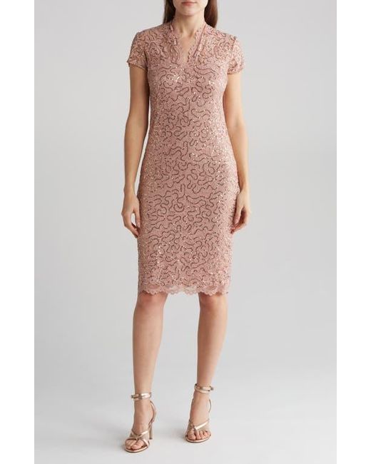 Marina Sequin Lace Cap Sleeve Sheath Dress in Pink Lyst