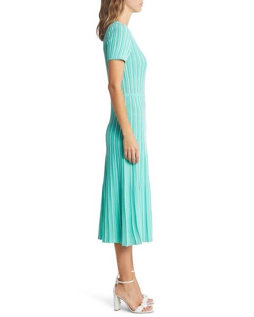 Ming Wang Green Stripe A-Line Midi Sweater Dress