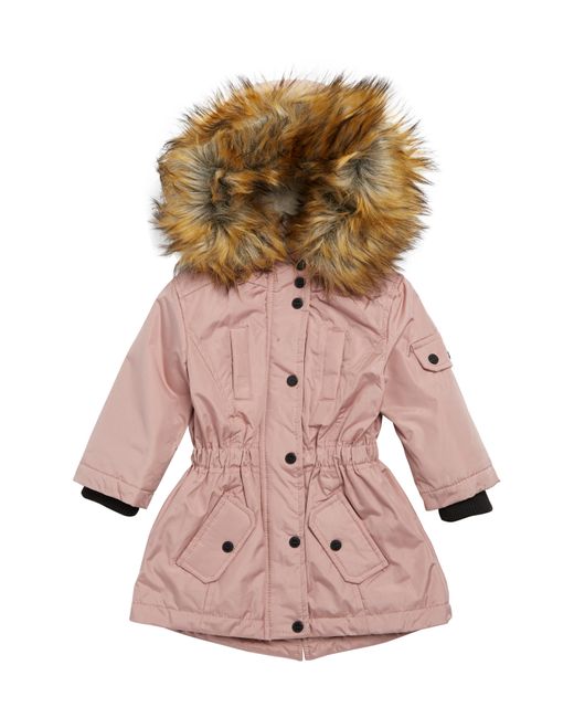Urban Republic Hooded Jacket With Faux Fur Trim in Pink | Lyst