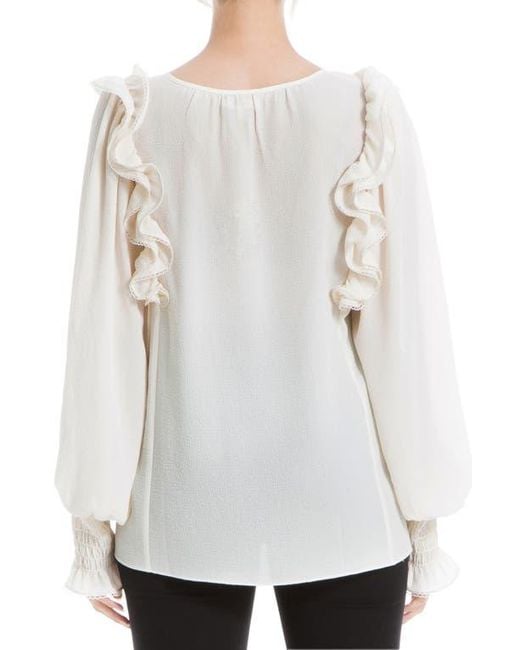 Max Studio White Ruffle Shoulder Top