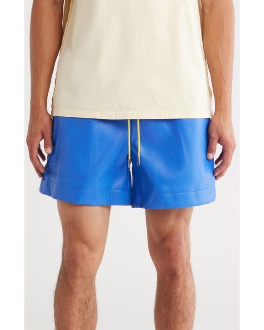 DIET STARTS MONDAY Blue Script Faux Leather Drawstring Shorts for men
