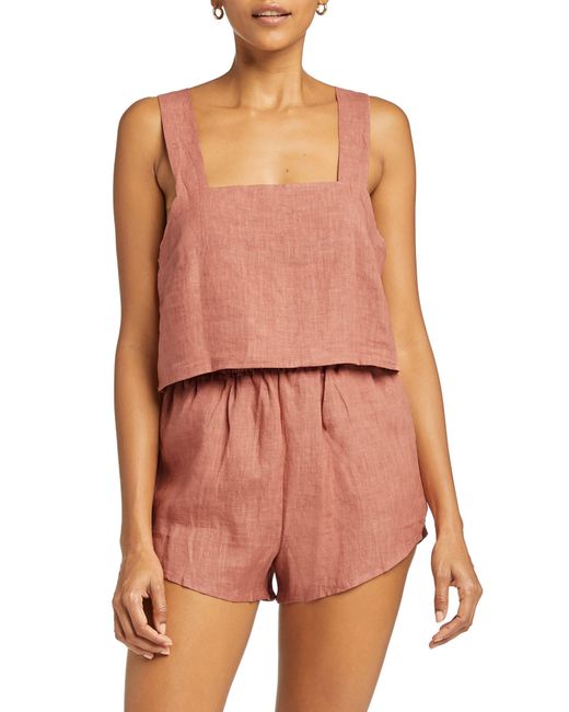 Vitamin A Pink Tallows Stripe Linen Cover-up Shorts In Ecolinen Terra Cotta At Nordstrom Rack