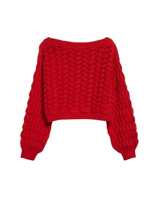 Alice + Olivia Red Allene Chunky Open Stitch Cotton & Wool Blend Sweater