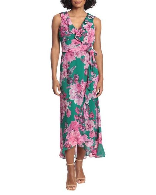 London Times Femme Floral Yoryu Ruffle Hem Dress in Red | Lyst