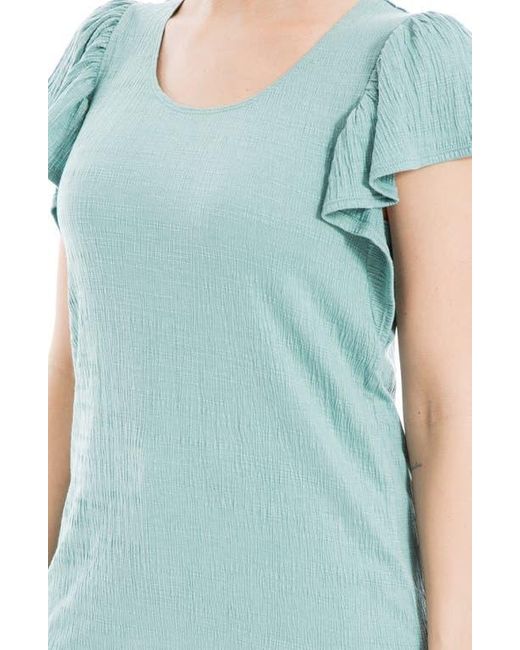 Max Studio Blue Flutter Sleeve Jersey Crinkle Top