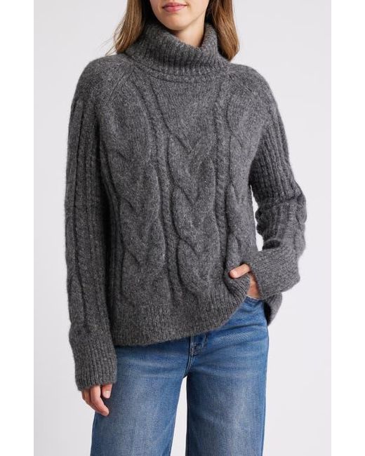 Faherty Brand Gray Frost Cable Stitch Turtleneck Alpaca Blend Sweater