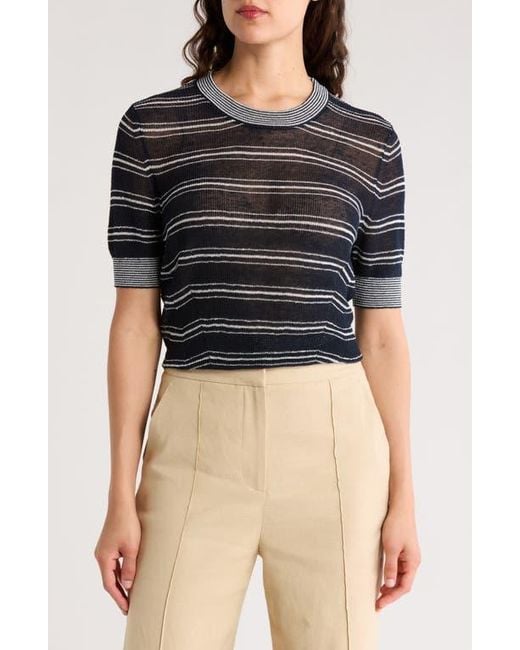 Veronica Beard Blue Tula Stripe Linen Blend Sweater