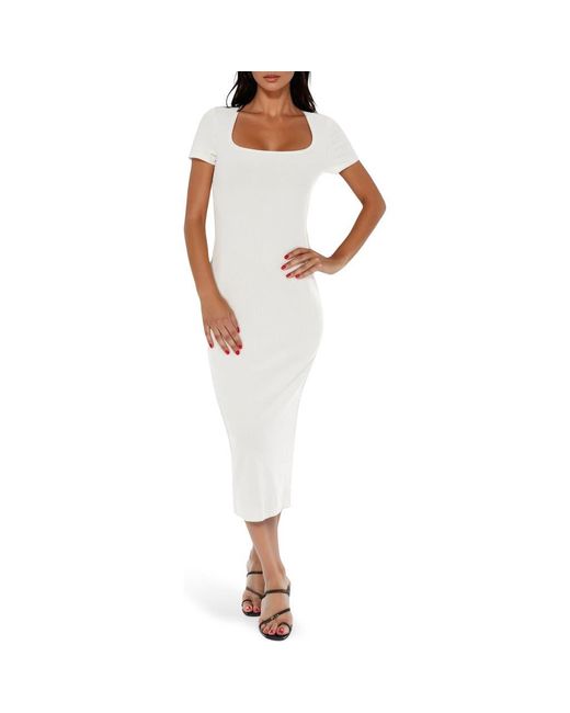 Bebe White Square Neck Midi Dress