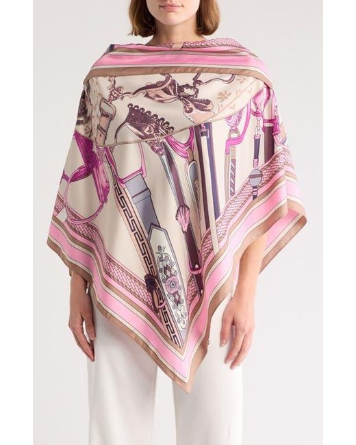 La Fiorentina Pink Chain Print Satin Scarf Poncho