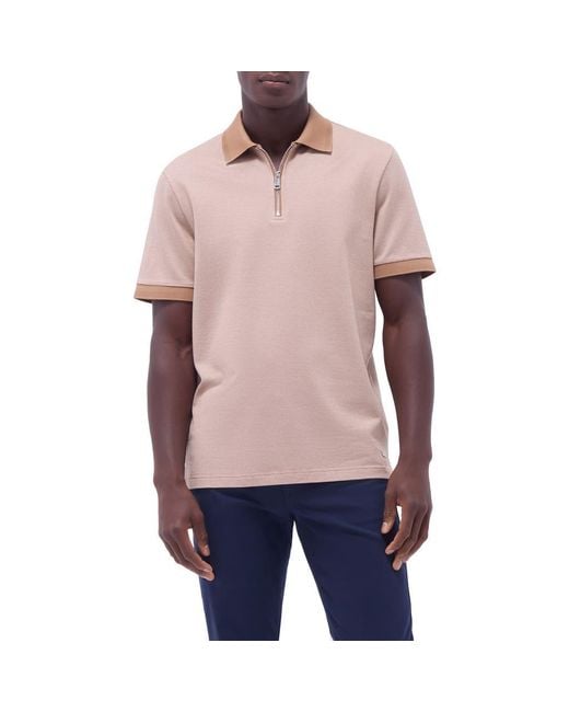 Bugatchi Blue Contrast Trim Zip Polo for men