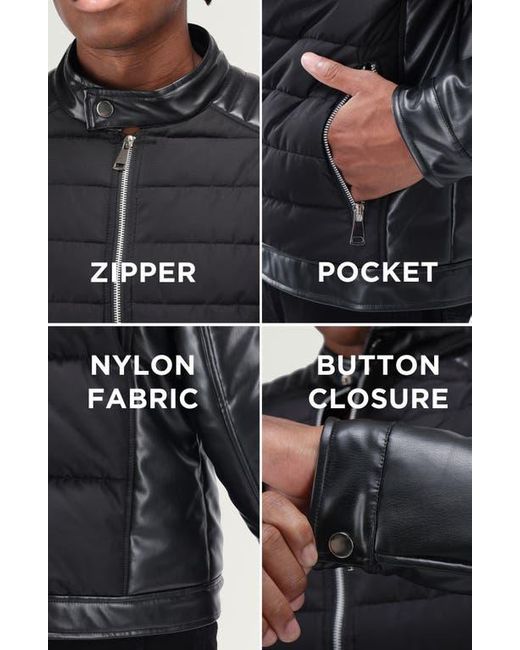 Xray Jeans Black Faux Leather Quilted Moto Jacket for men