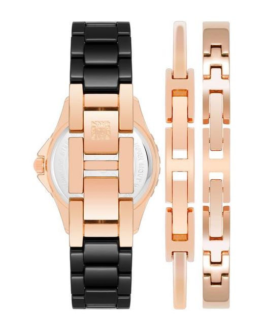 Anne Klein Black Ceramic Bracelet Watch & Bracelet Set for men