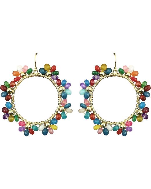 Panacea Blue Beaded Flower Circle Drop Earrings