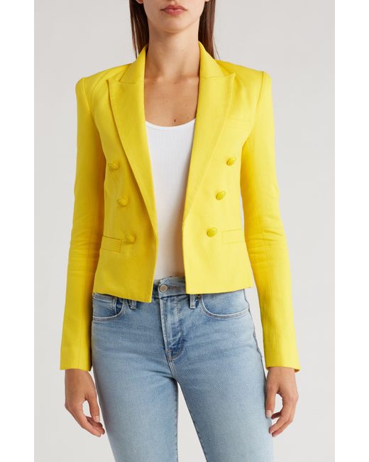L'Agence Yellow Brooke Crop Linen Blend Jacket